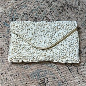 Elegant Cream Beaded Clutch